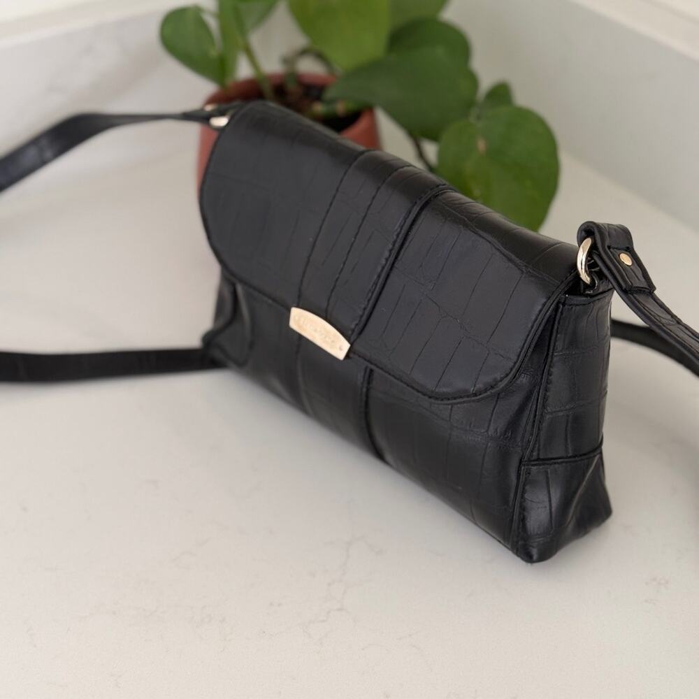 Vintage Black Croc Embossed Shoulder Bag Y2K Minimalist Chic ✨
